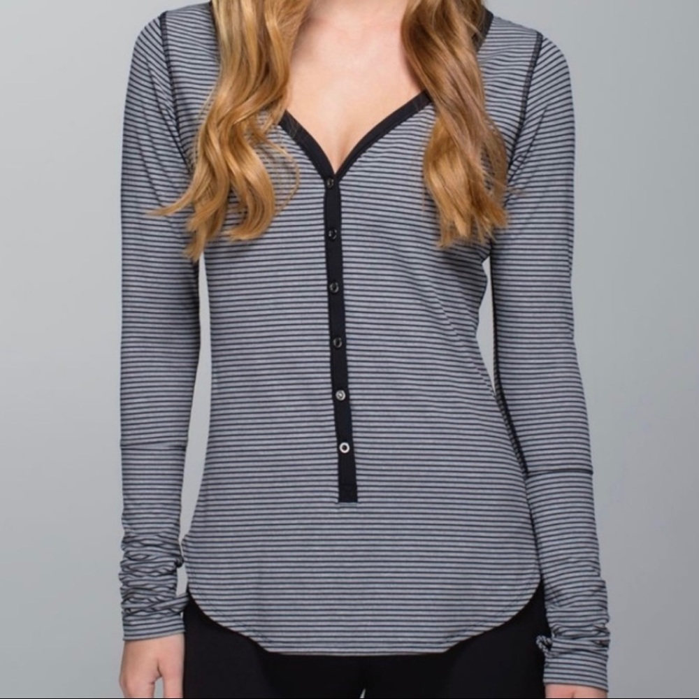 Lululemon Stiped Awesoma V-Neck Henley Top - Picture 1 of 6
